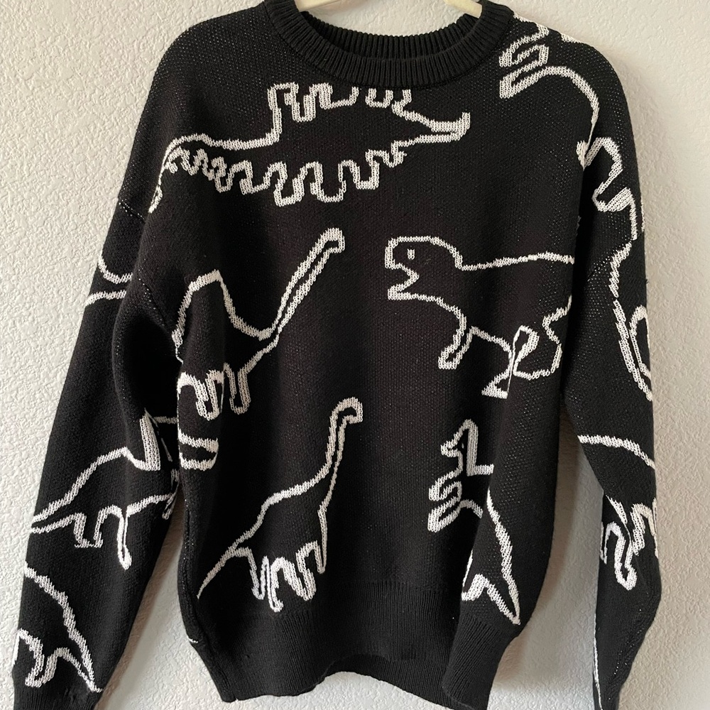 Forever 21 Black and White Dinosaur Crewneck Sweater